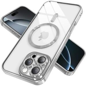 Magnetic Clear Case for iPhone 14 Pro Max Full Camera Lens Protection Silver